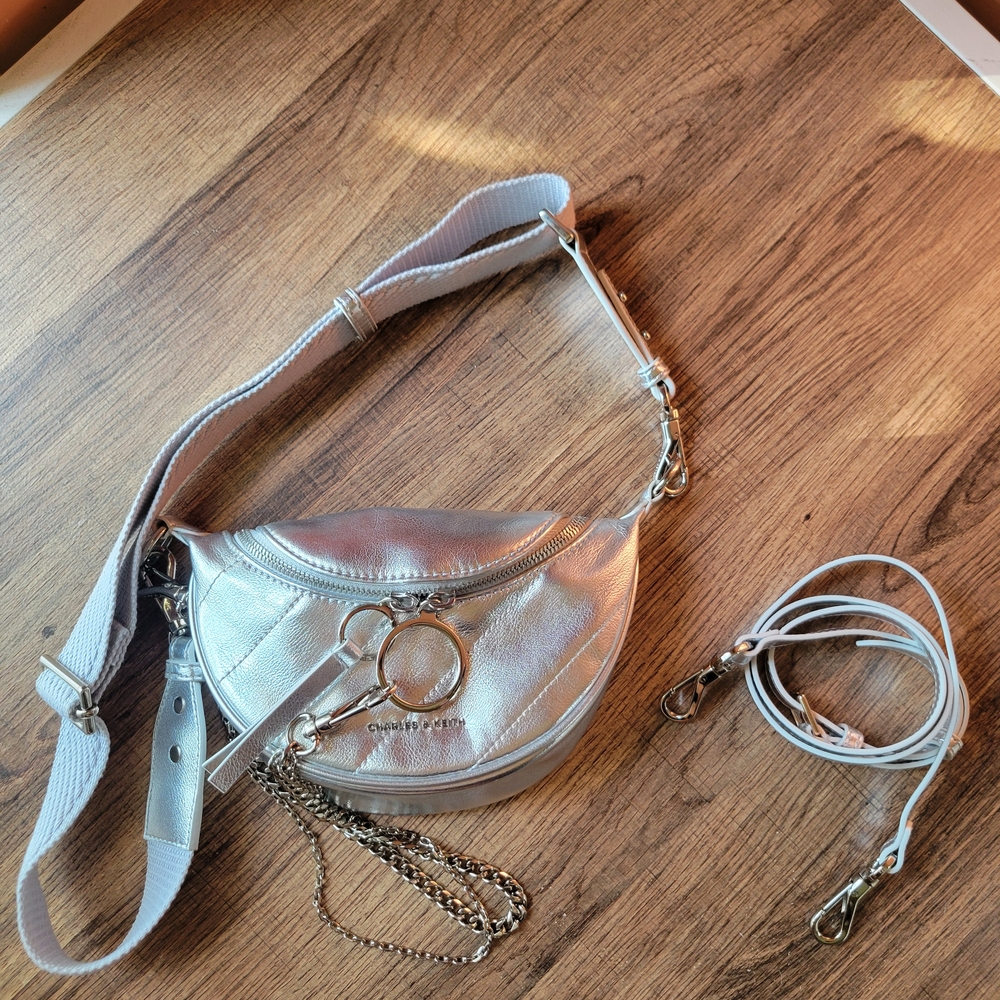 Charles & Keith Philomena Metallic Silver Crossbody Bag